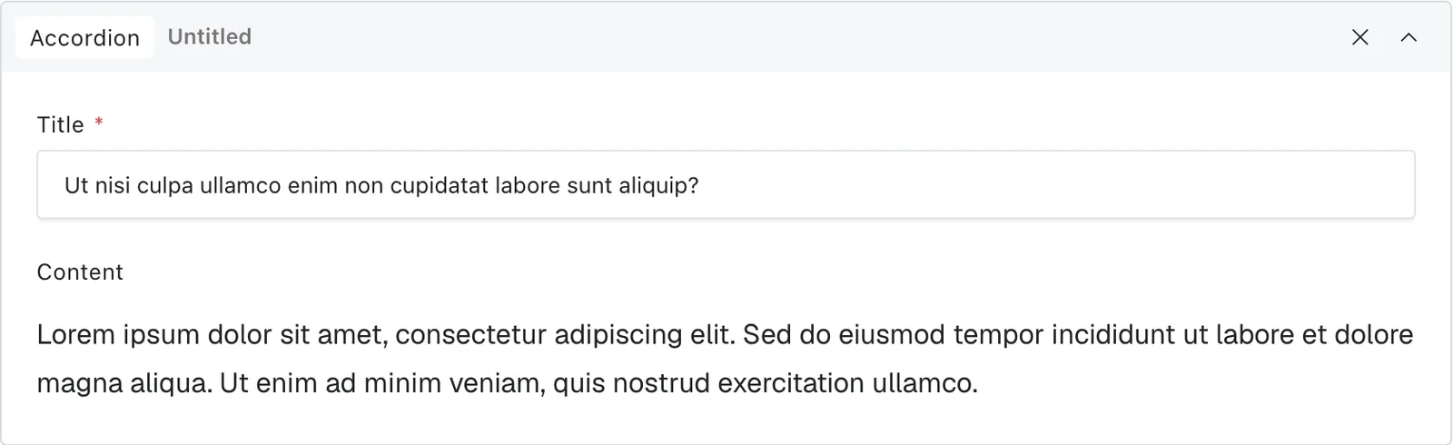The accordion block fields in the Payload editor