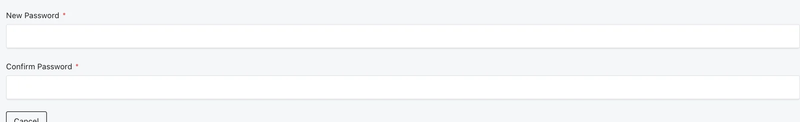 Account password section with New Password and Confirm Password fields