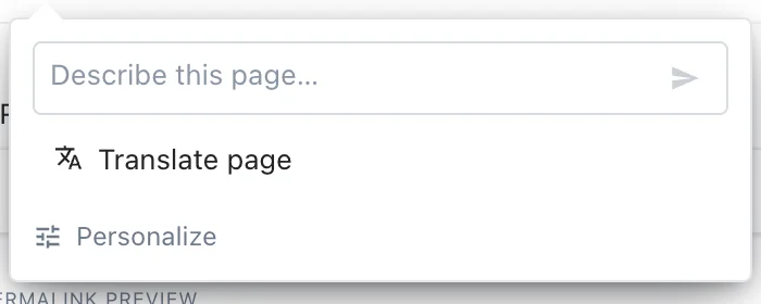 Page assistant with a description prompt and Translate page action