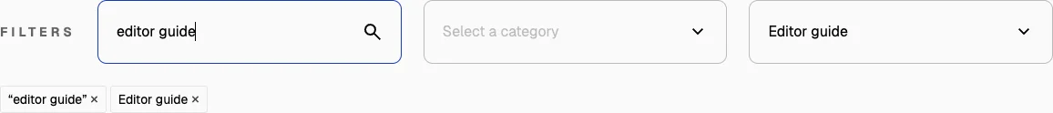 Blog archive search with a category selector and the Editor guide tag selected