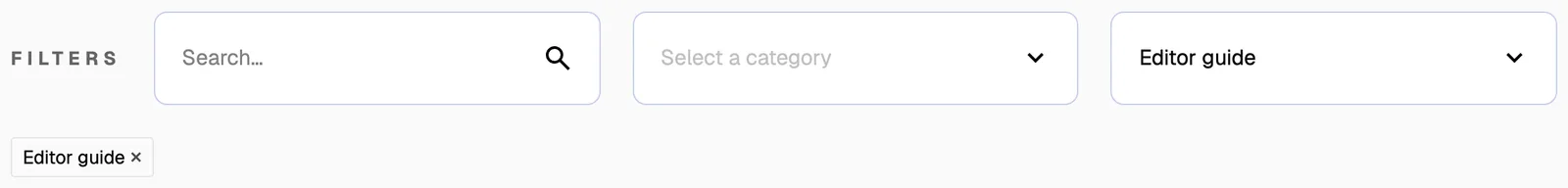 Blog archive search with a category selector and the Editor guide tag selected