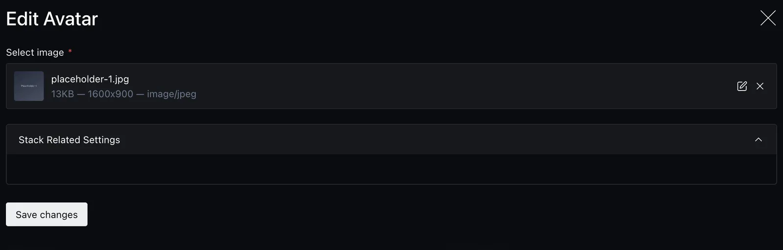 The avatar block fields in the Payload editor