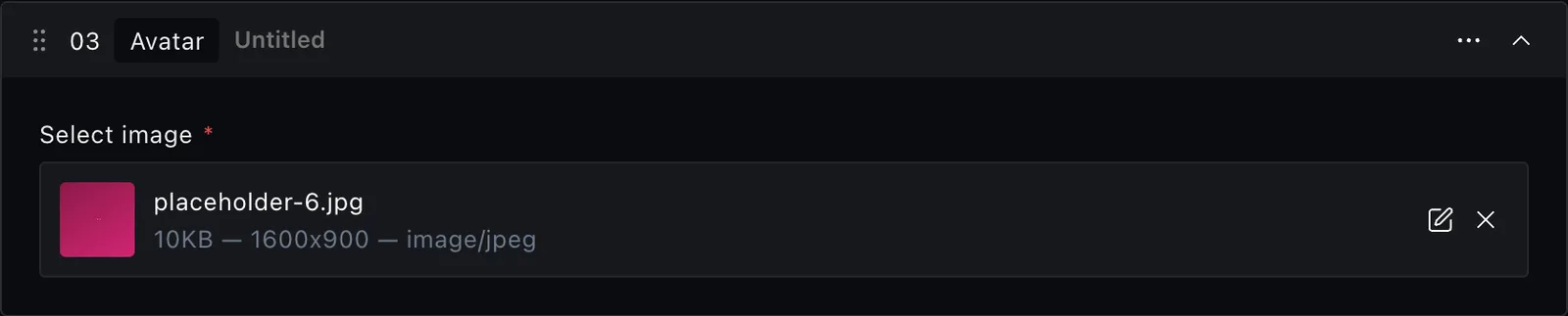 The avatar block fields in the Payload editor