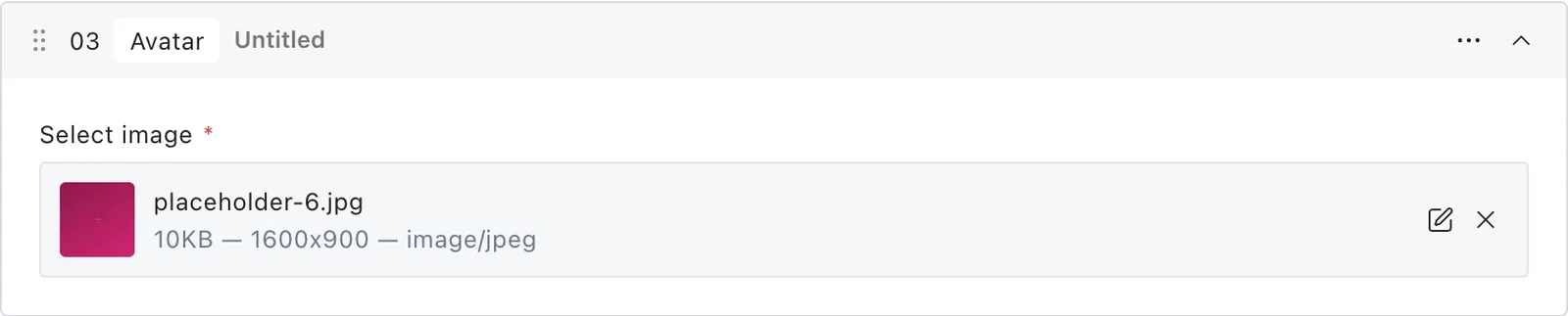The avatar block fields in the Payload editor