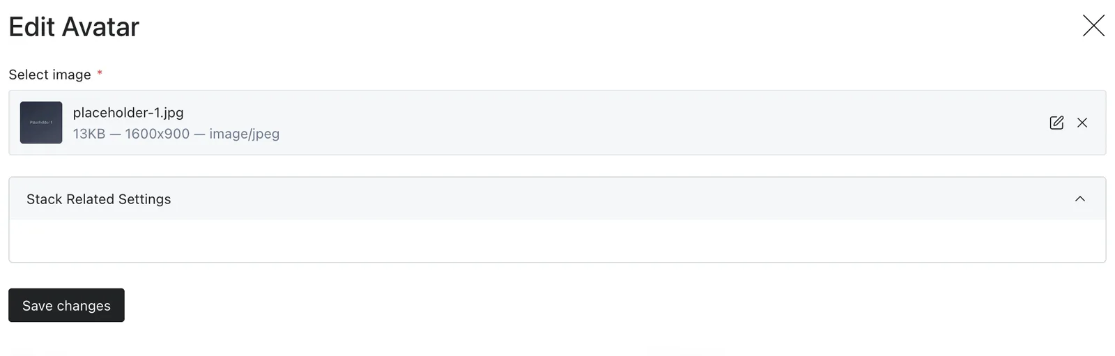 The Avatar editor drawer with its main settings