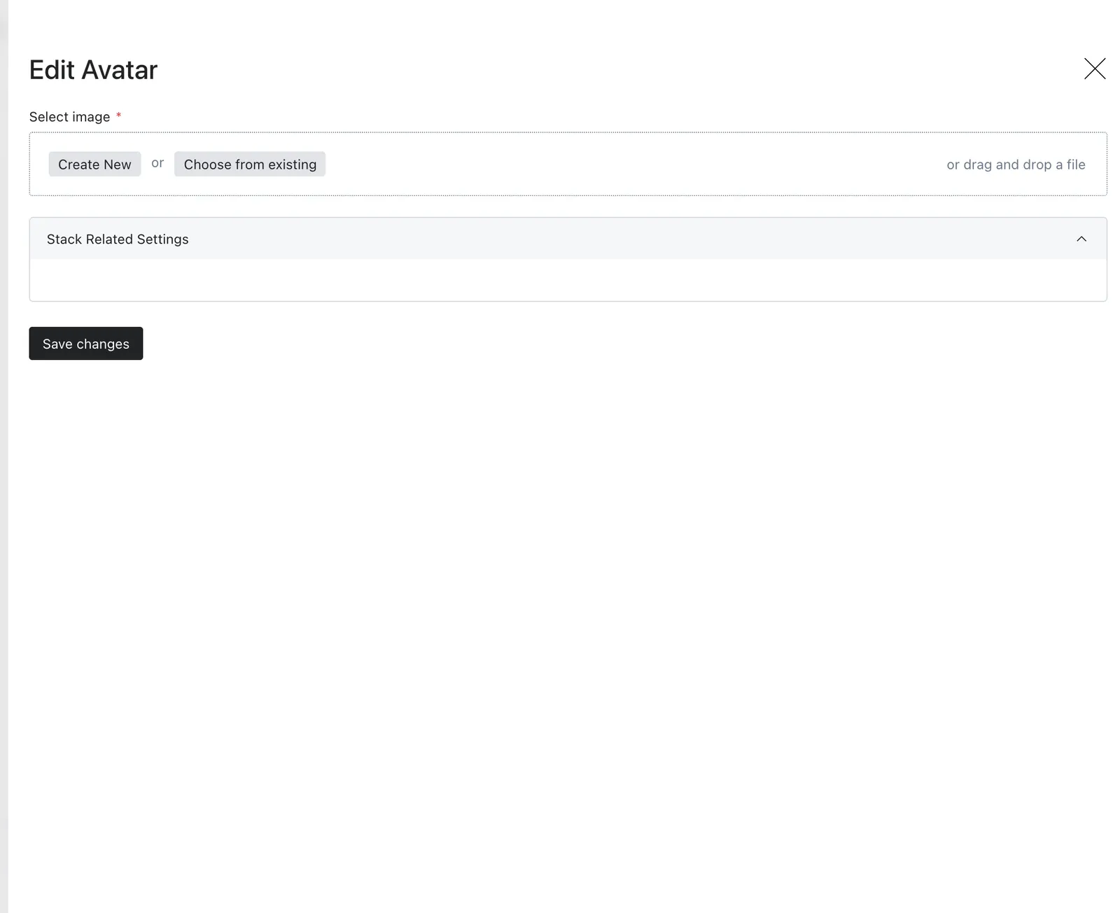The Avatar editor drawer with its main settings