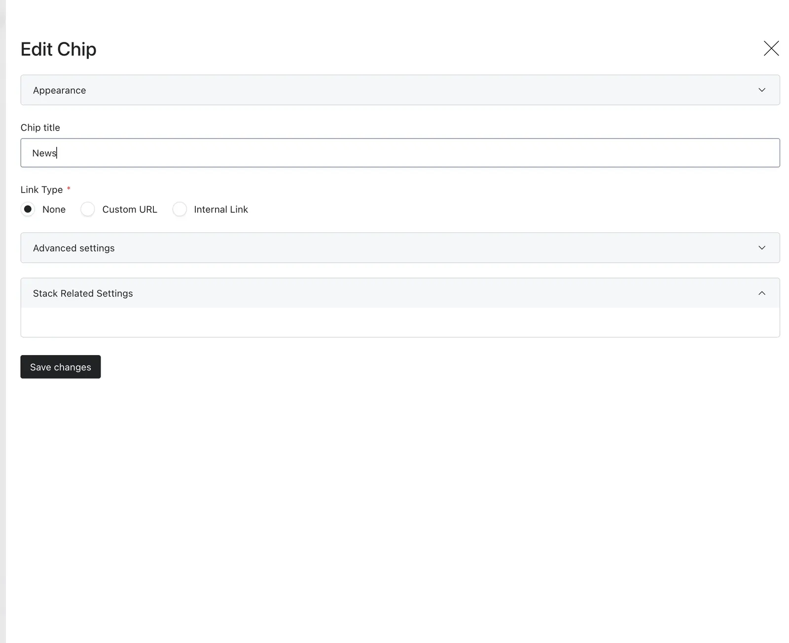 The Chip editor drawer with its main settings
