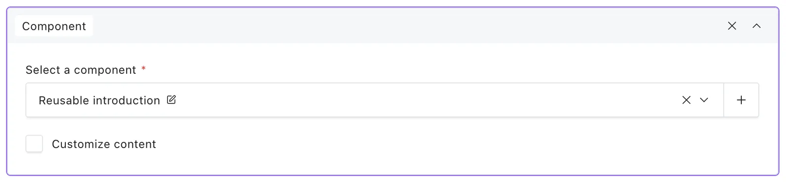 Component in the editor with its main content and settings controls