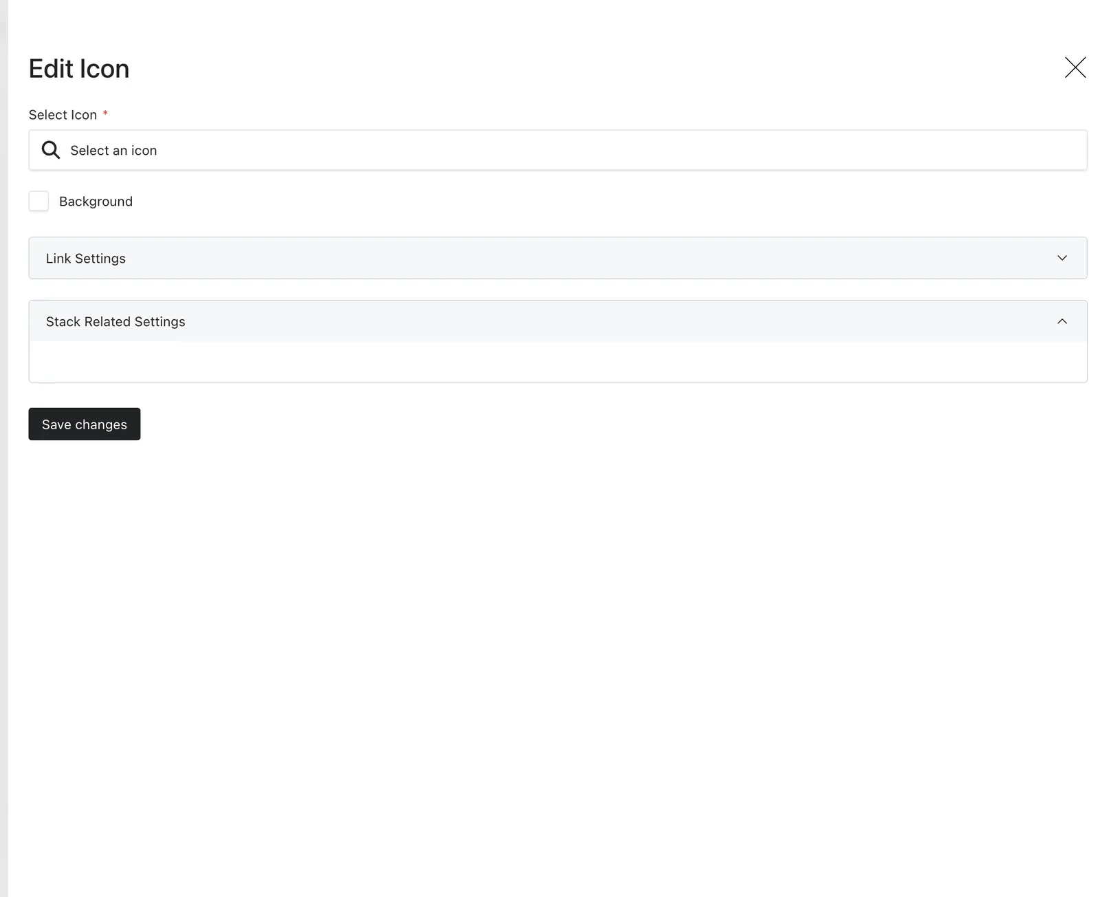 The Icon editor drawer with its main settings