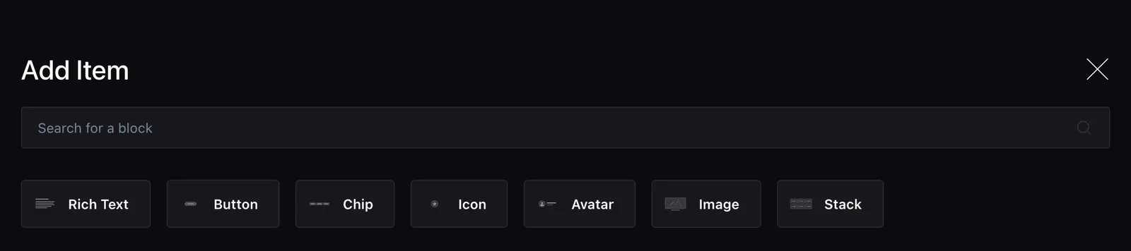 The Stack item picker with block thumbnails