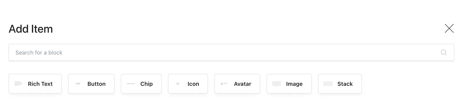 The Stack item picker with block thumbnails