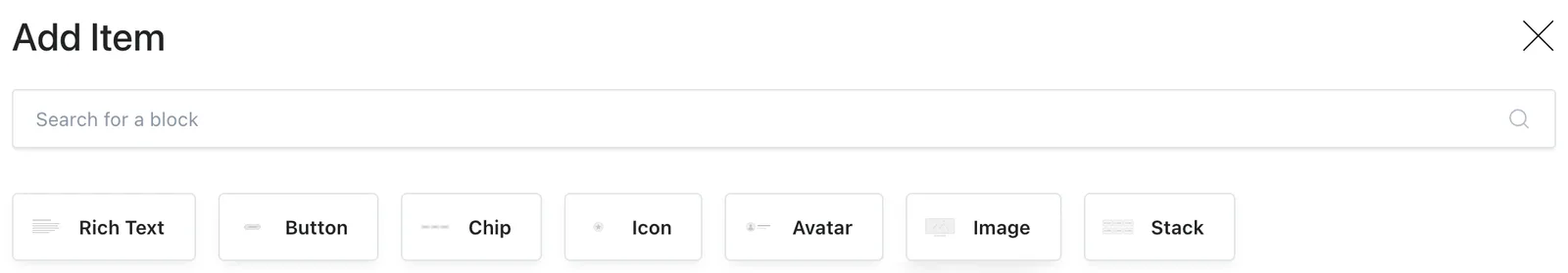 The Stack item picker with block thumbnails
