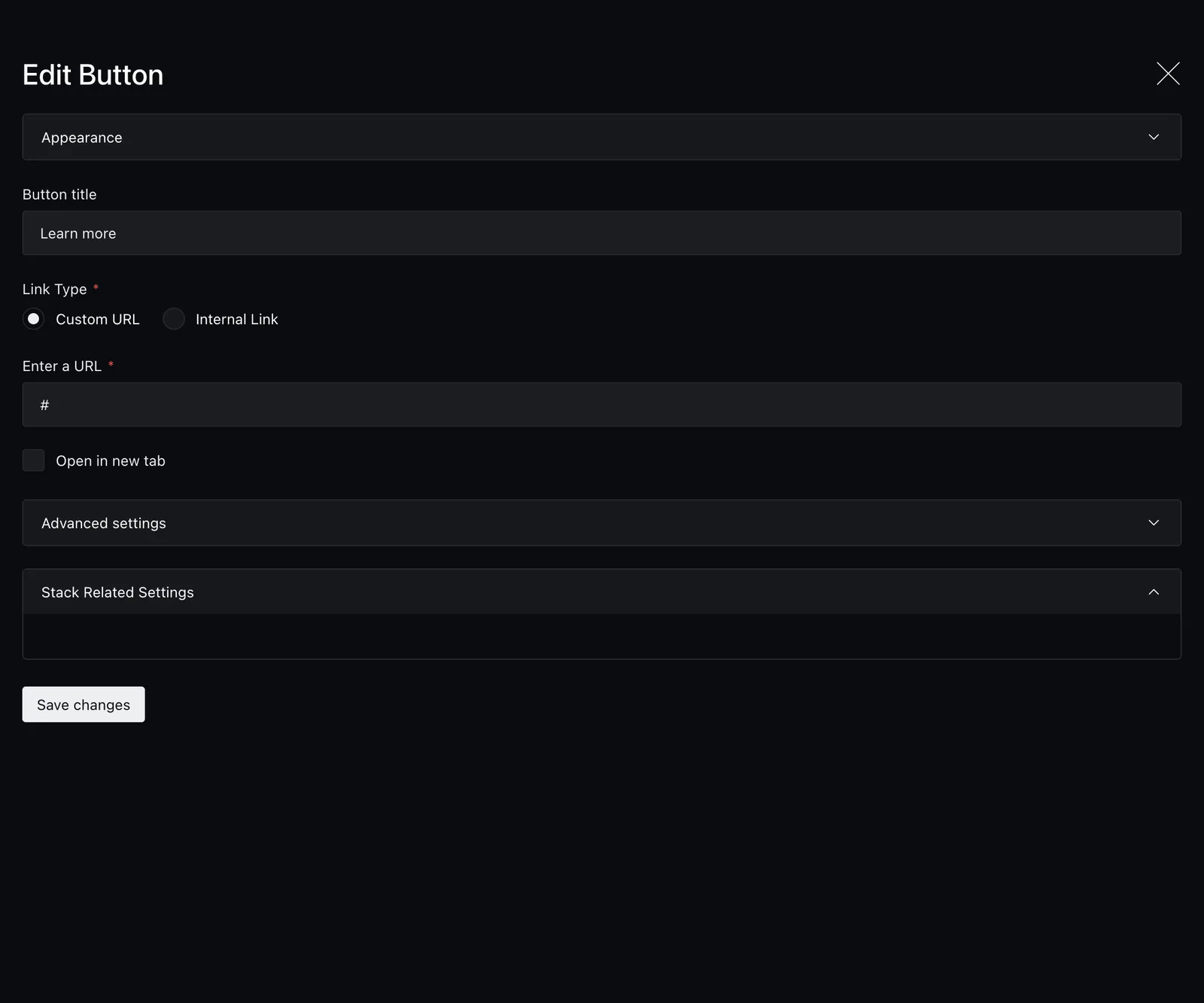 The button block fields in the Payload editor