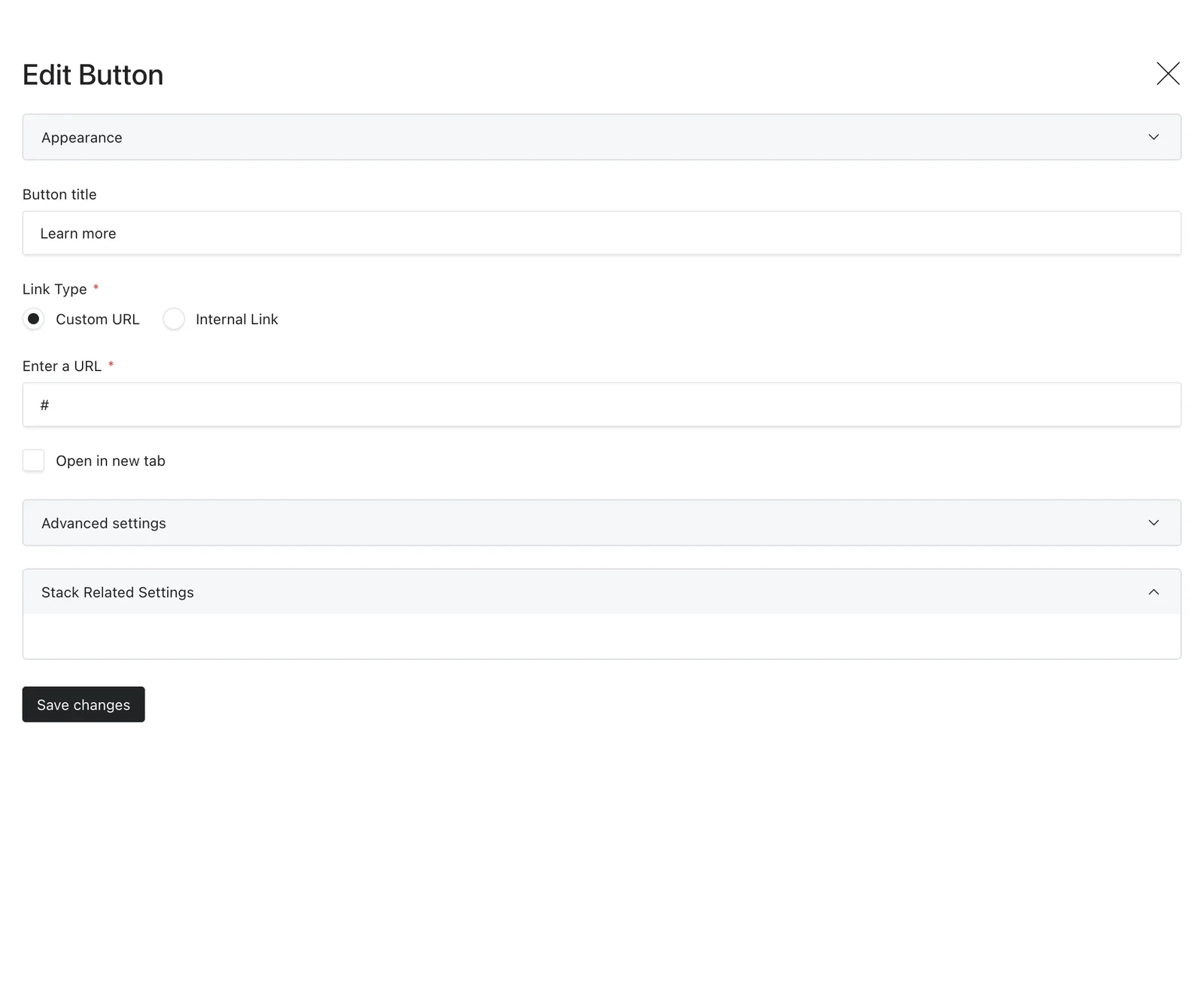 The button block fields in the Payload editor