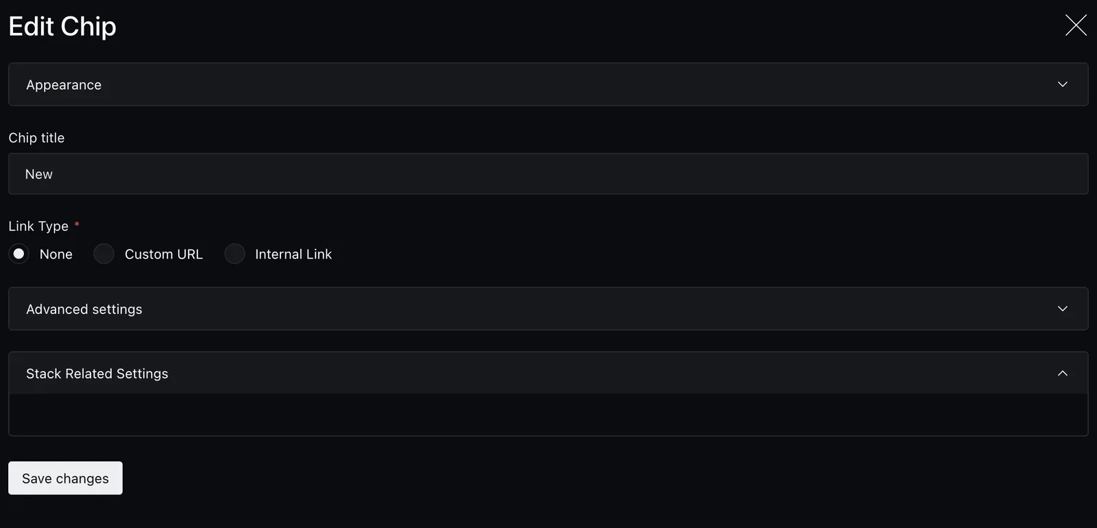 The chip block fields in the Payload editor