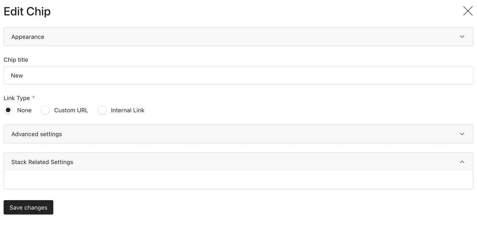 The chip block fields in the Payload editor