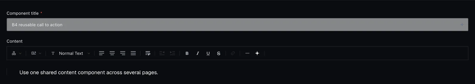 A reusable Component document with title and content fields