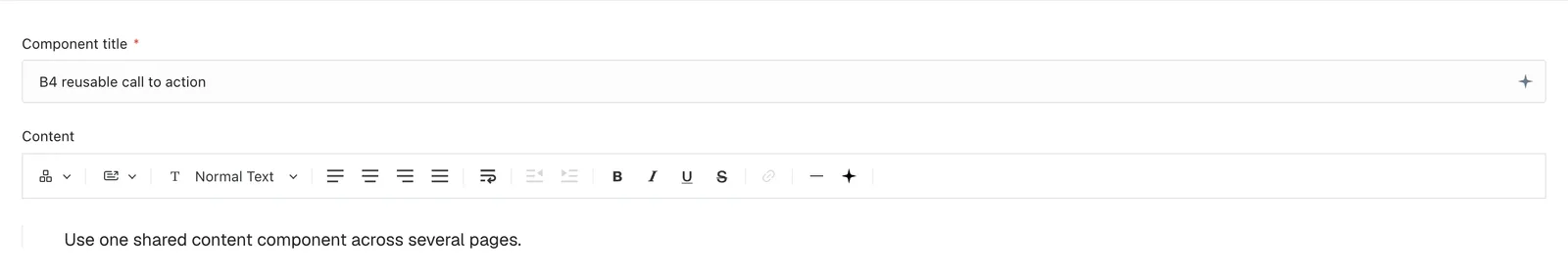 A reusable Component document with title and content fields