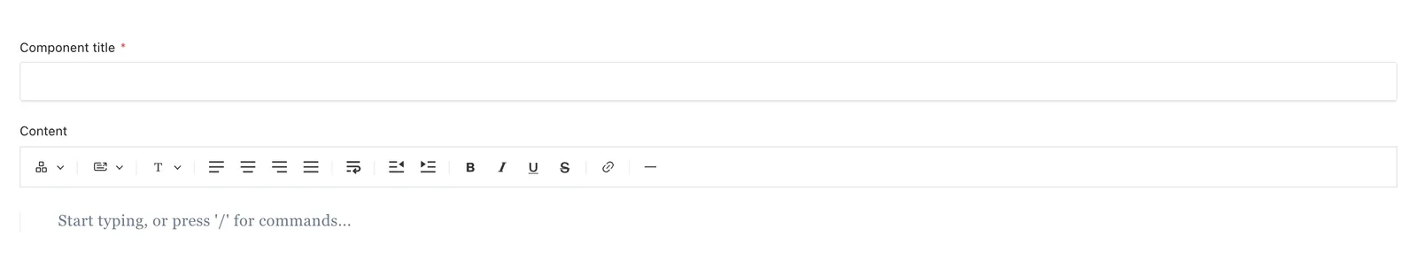 A reusable Component document with title and content fields