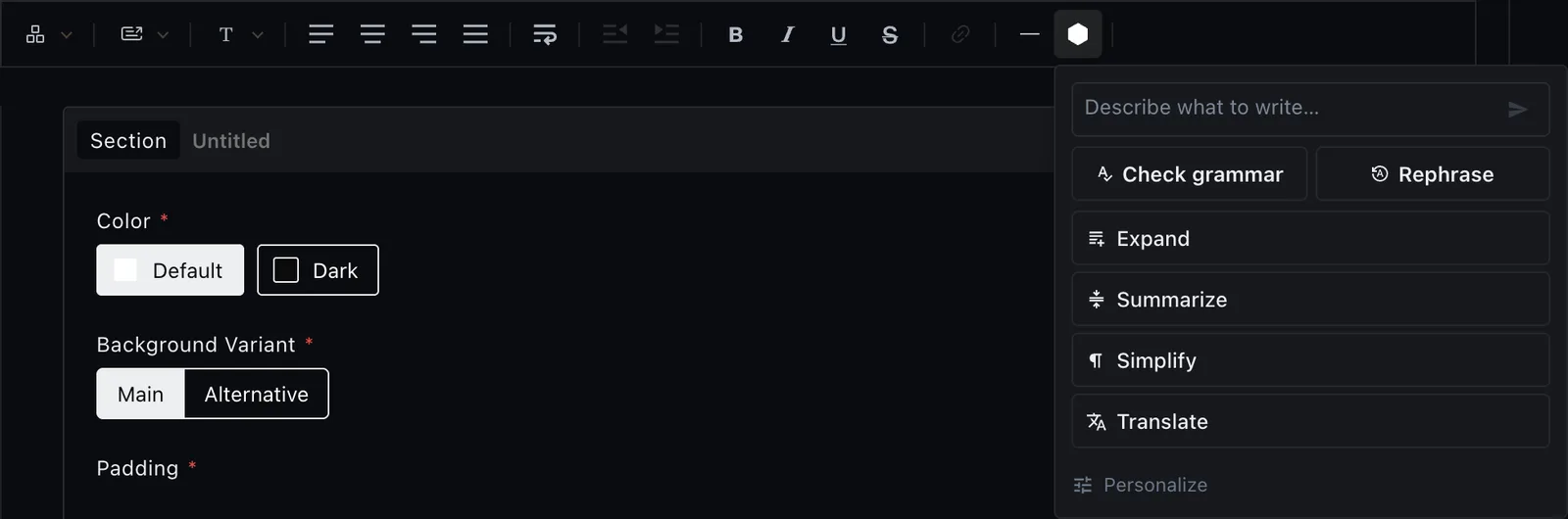 The assistant in the Lexical toolbar