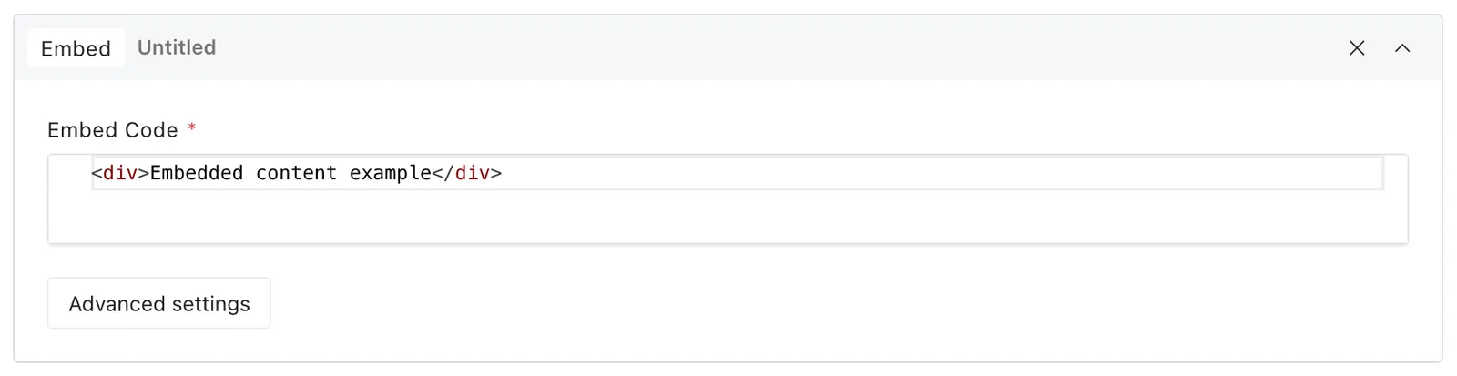 The embed block fields in the Payload editor