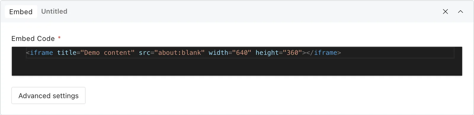 The embed block fields in the Payload editor
