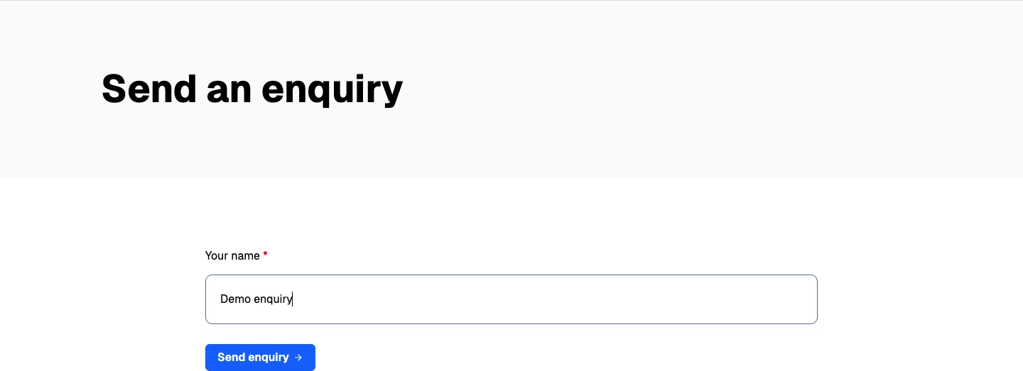 Published enquiry page with Your name and the Send enquiry button