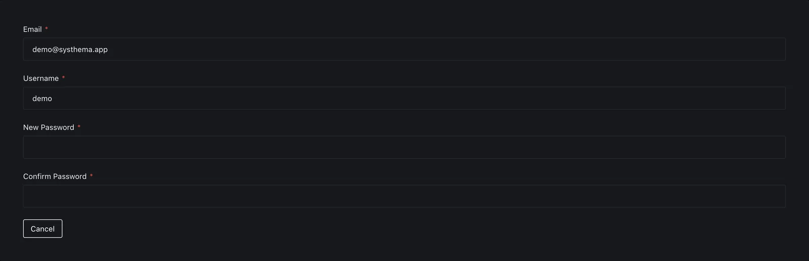The Demo account's empty password fields