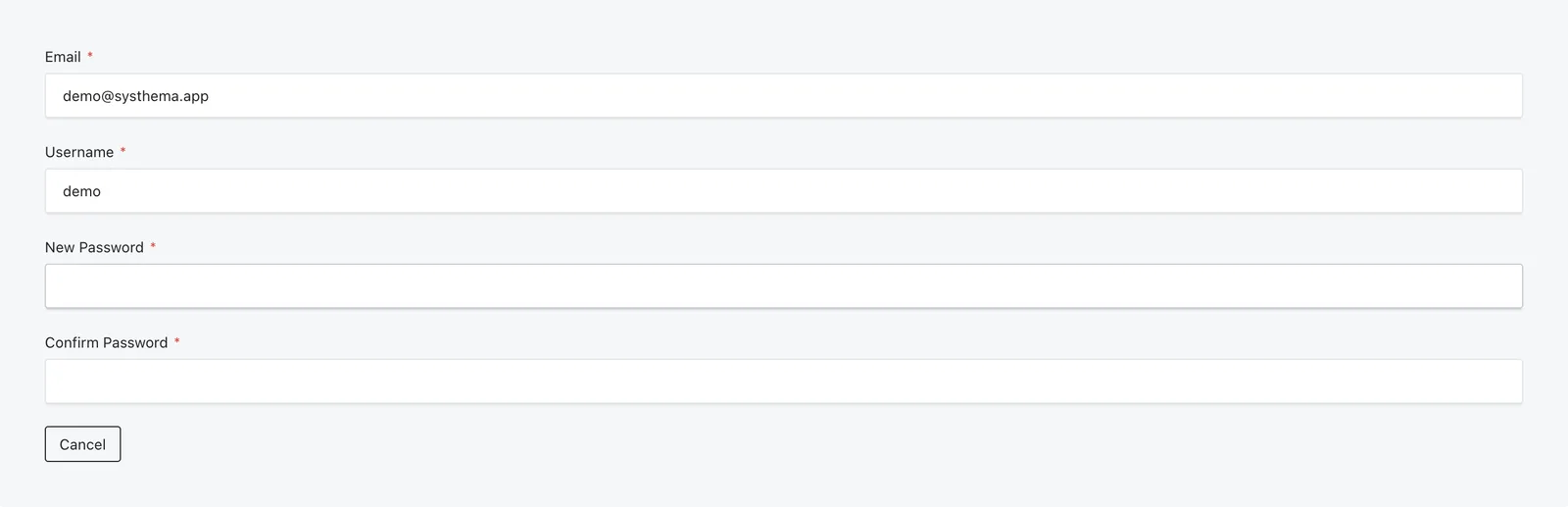 The Demo account's empty password fields