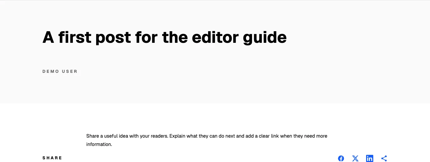 Published article showing Demo User beneath the heading
