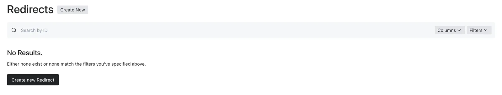 The Redirects collection in Admin