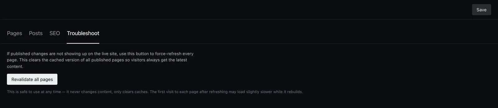 The Troubleshoot tab with its revalidate action