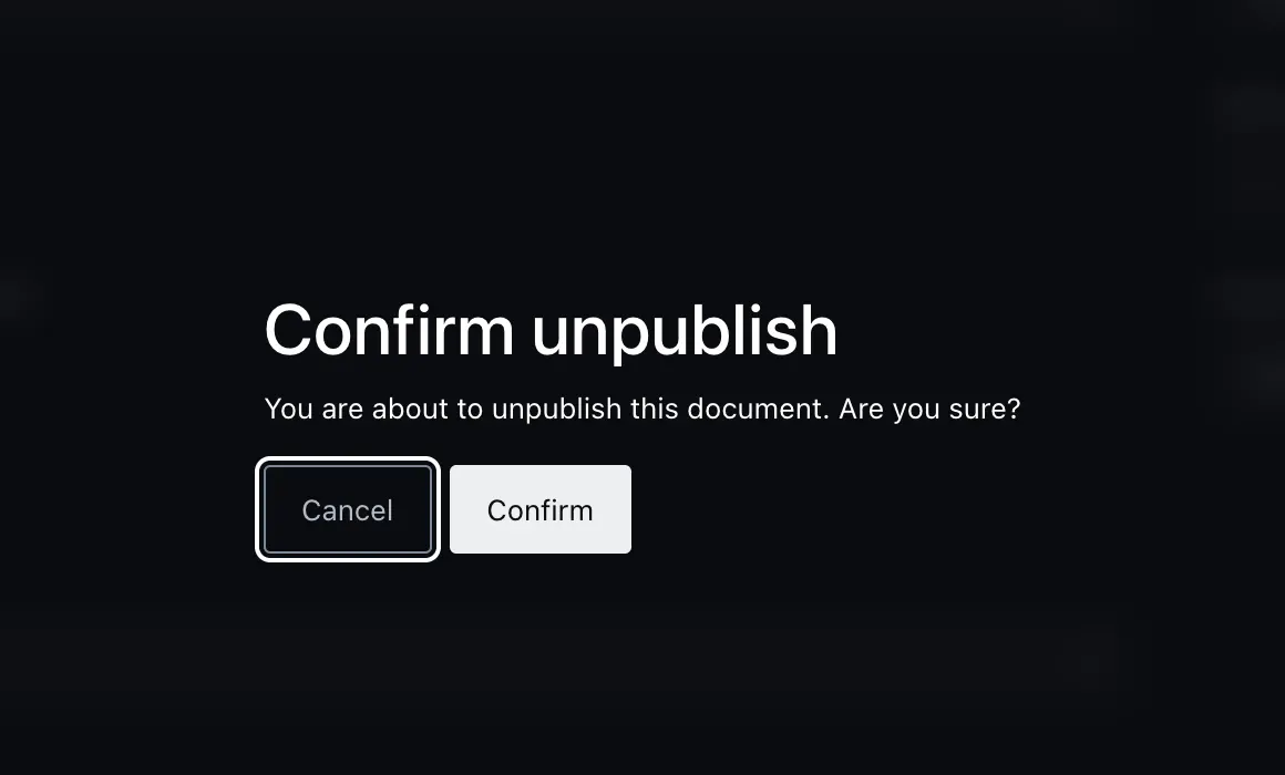 The confirmation that appears before unpublishing a page