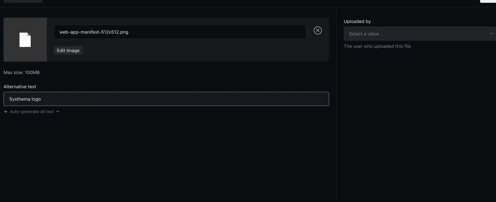 The upload form with a selected image and Alternative text