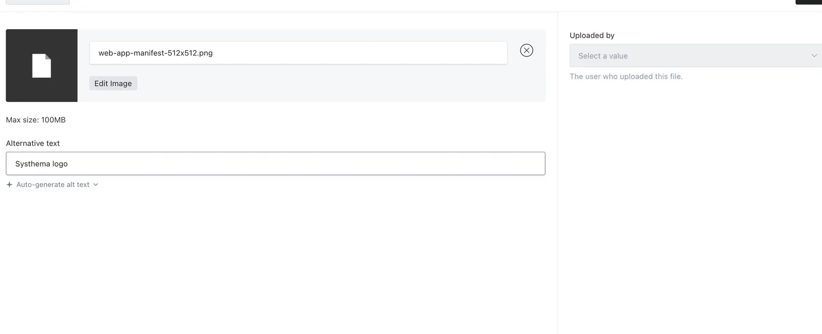 The upload form with a selected image and Alternative text